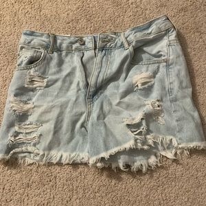 Light blue distressed shorts.
